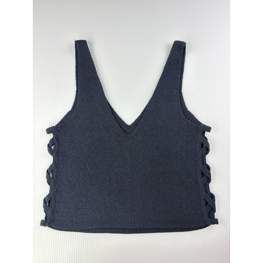 Intermix Exclusive Annie Cross Crop Knit Tank Navy Cutout Womens Small Designer